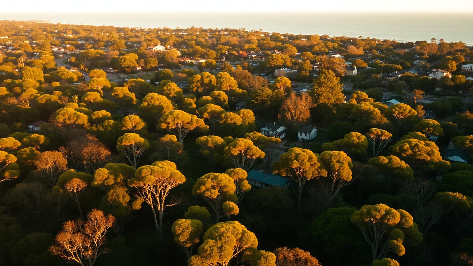 Aerial view of our local area at golden hour
